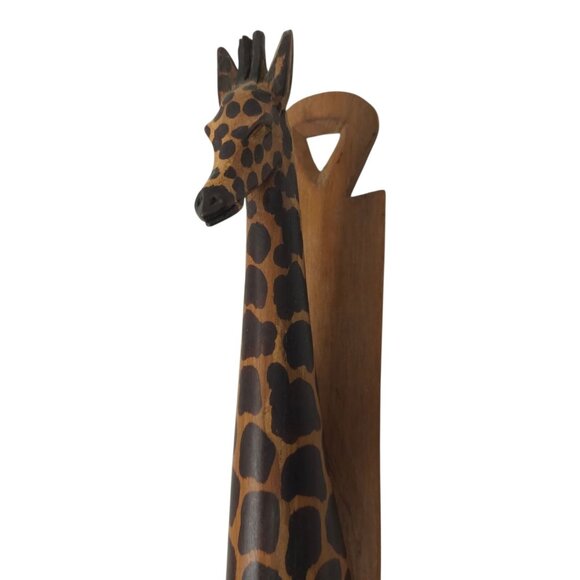 Giraffe Wall Hanging Hand Carved Muhuhu Wood Kenyan Craftsmen Africa Home Decor - Picture 4 of 16